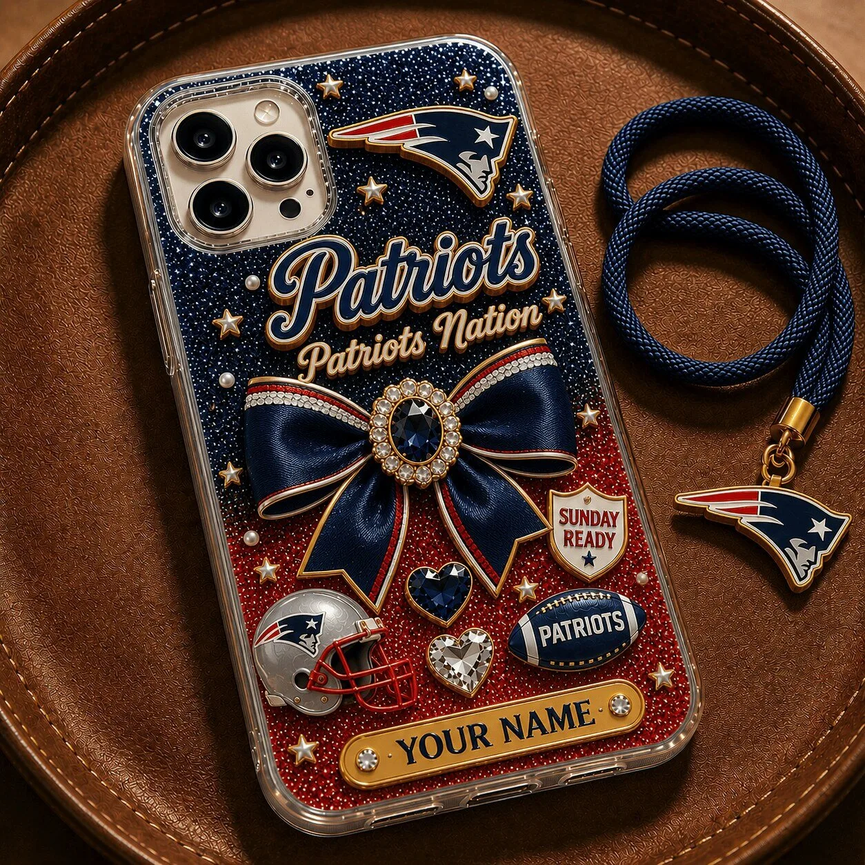 New England Patriots NFL Football Team Custom Name Bling Phone Case