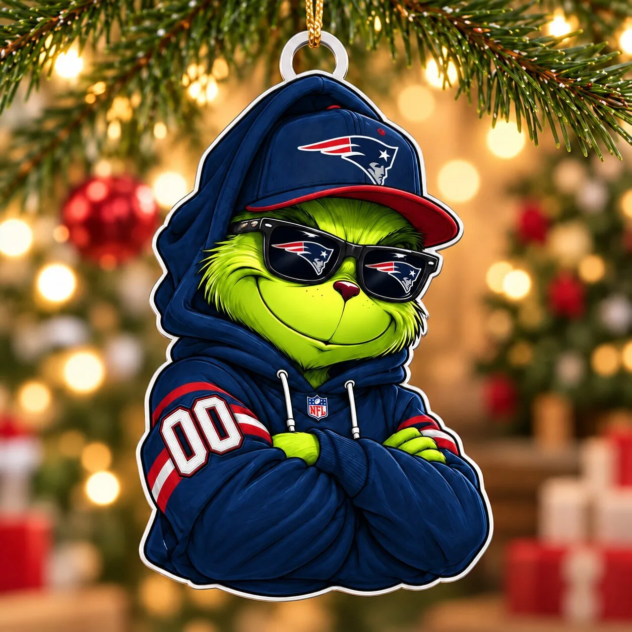 New England Patriots Grinch Christmas Tree Ornament Festive Holiday Decoration