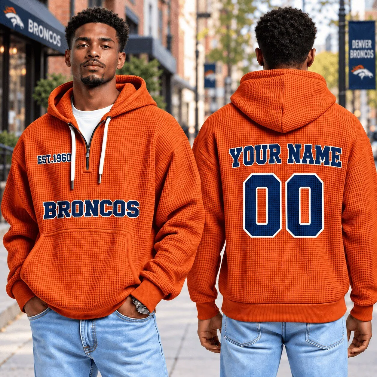 Denver Broncos Waffle Knit Quarter Zip Hoodie