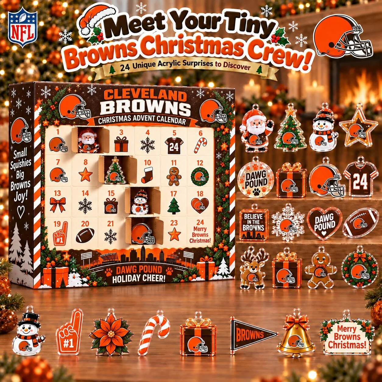 Cleveland Browns Christmas Advent Calendar Acrylic Blind Box Gift Set