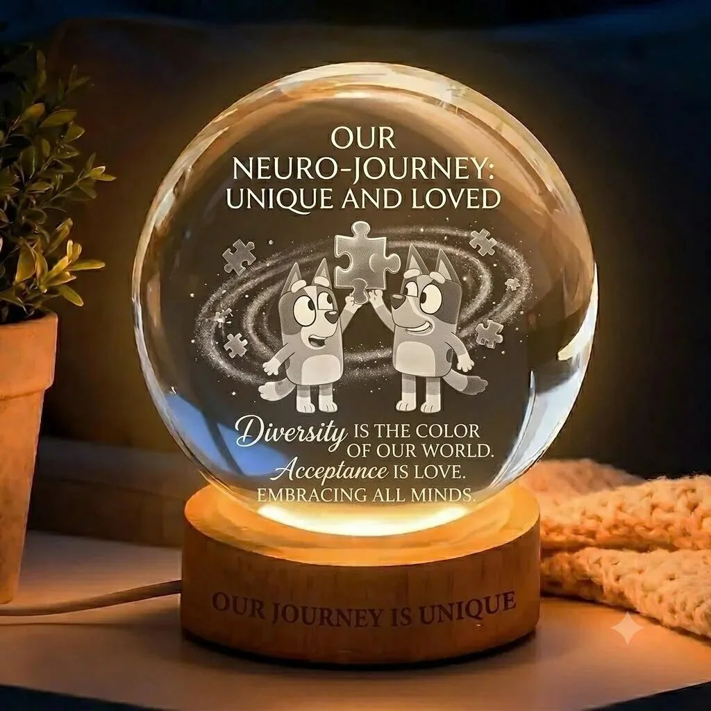 Autism Awareness Bluey Crystal Ball Lamp with Wooden Base