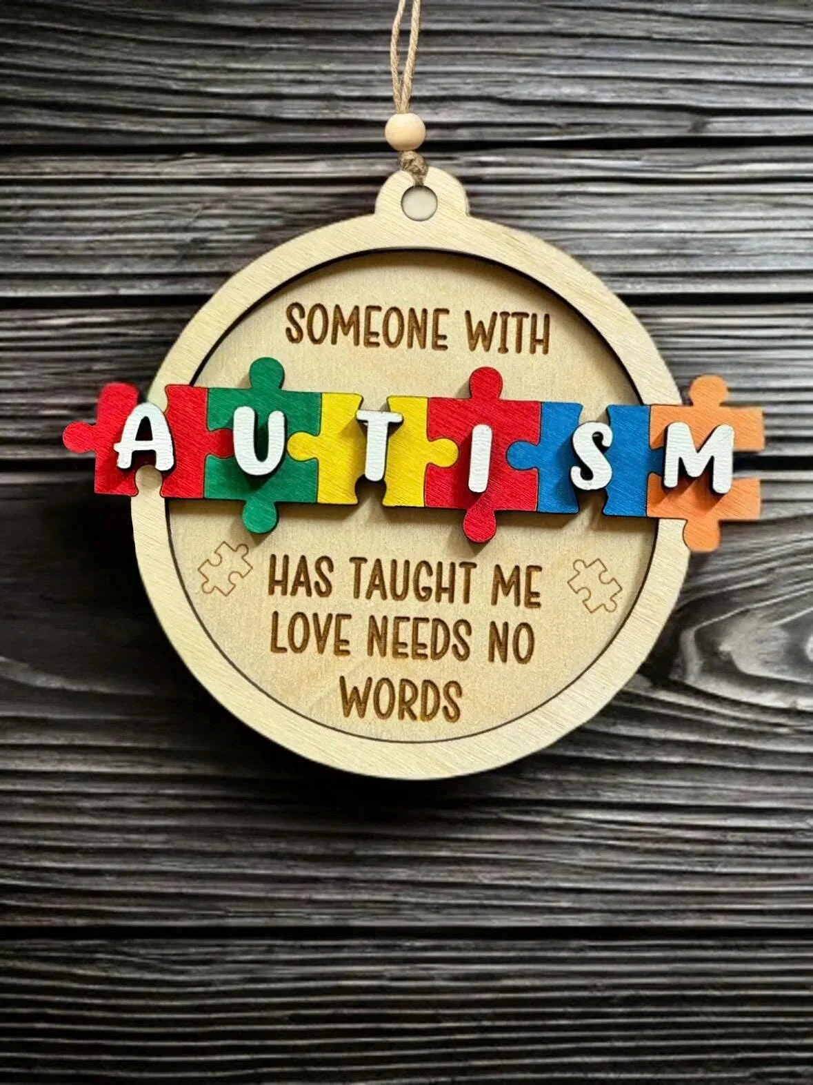 Autism Awareness Puzzle Piece Christmas Ornament, Love Needs No Words 5 Autism Awareness Puzzle Piece Christmas Ornament, Love Needs No Words