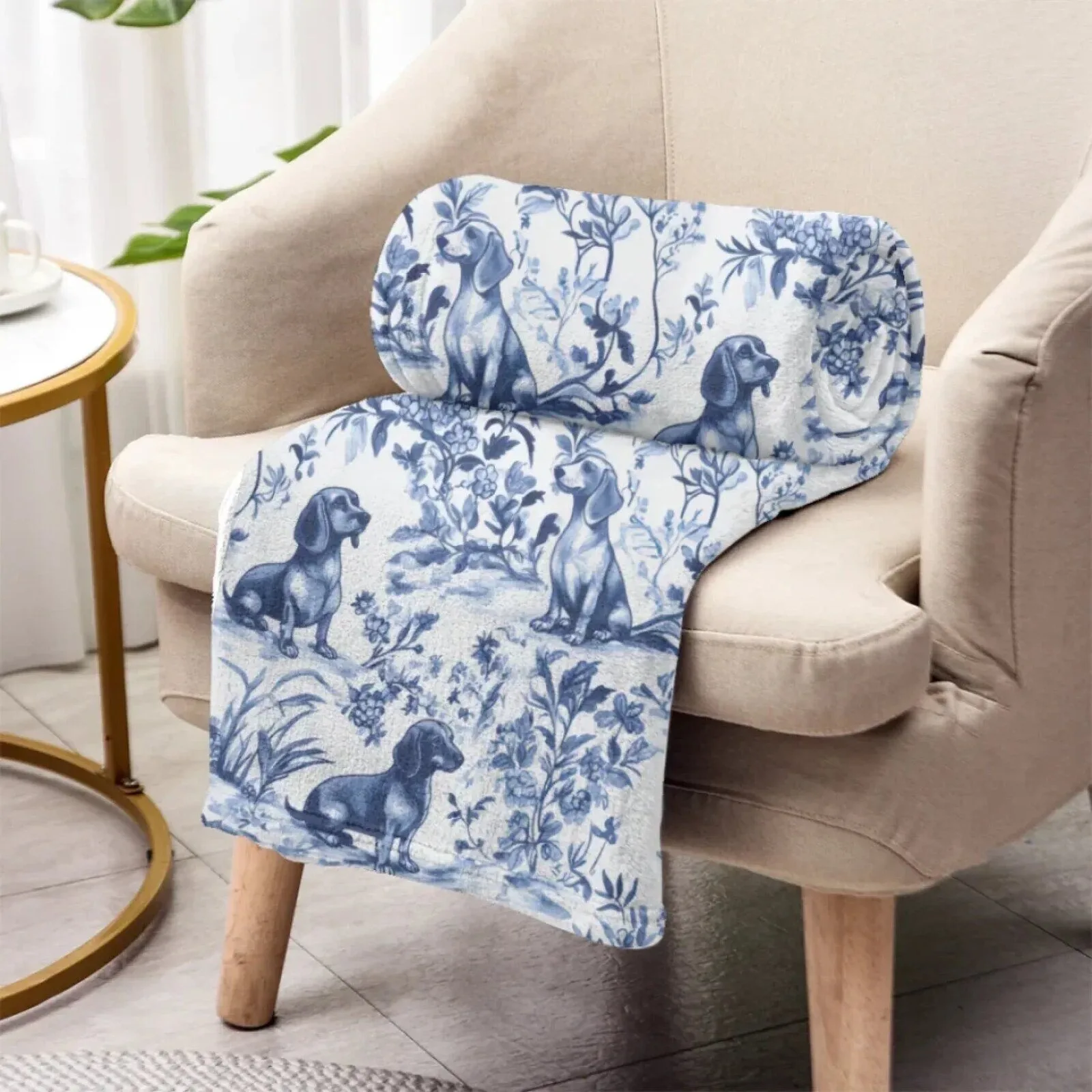 Dachshund Toile de Jouy Pattern Blue and White Throw Blanket for Dog Lovers 10 Dachshund Toile de Jouy Pattern Blue and White Throw Blanket for Dog Lovers