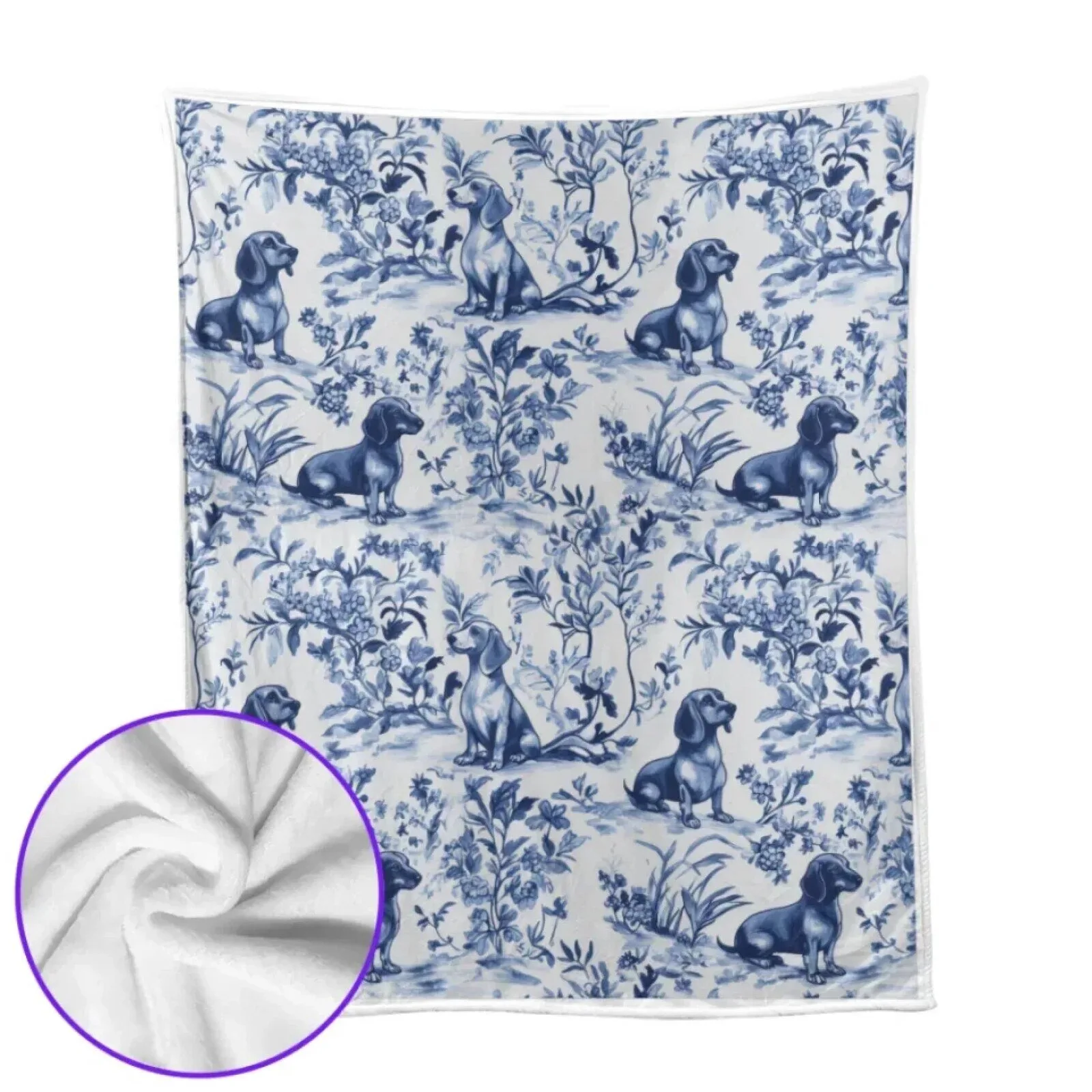 Dachshund Toile de Jouy Pattern Blue and White Throw Blanket for Dog Lovers 12 Dachshund Toile de Jouy Pattern Blue and White Throw Blanket for Dog Lovers