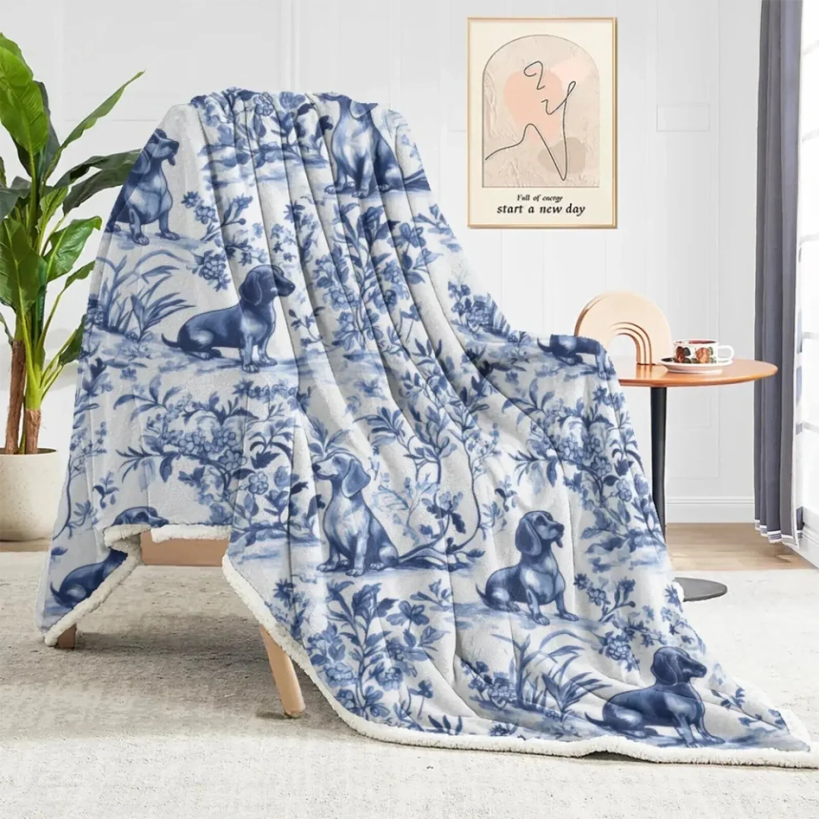 Dachshund Toile de Jouy Pattern Blue and White Throw Blanket for Dog Lovers 14 Dachshund Toile de Jouy Pattern Blue and White Throw Blanket for Dog Lovers