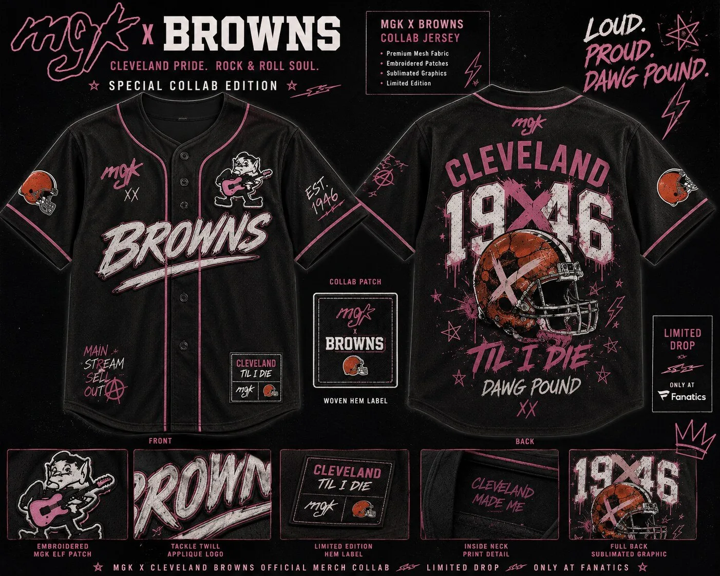Machine Gun Kelly Cleveland Browns Black Baseball Jersey