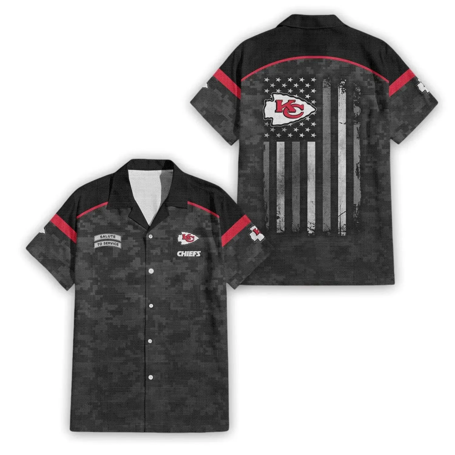 Kansas City Chiefs Salute To Service Black Camouflage Hawaiian Shirt