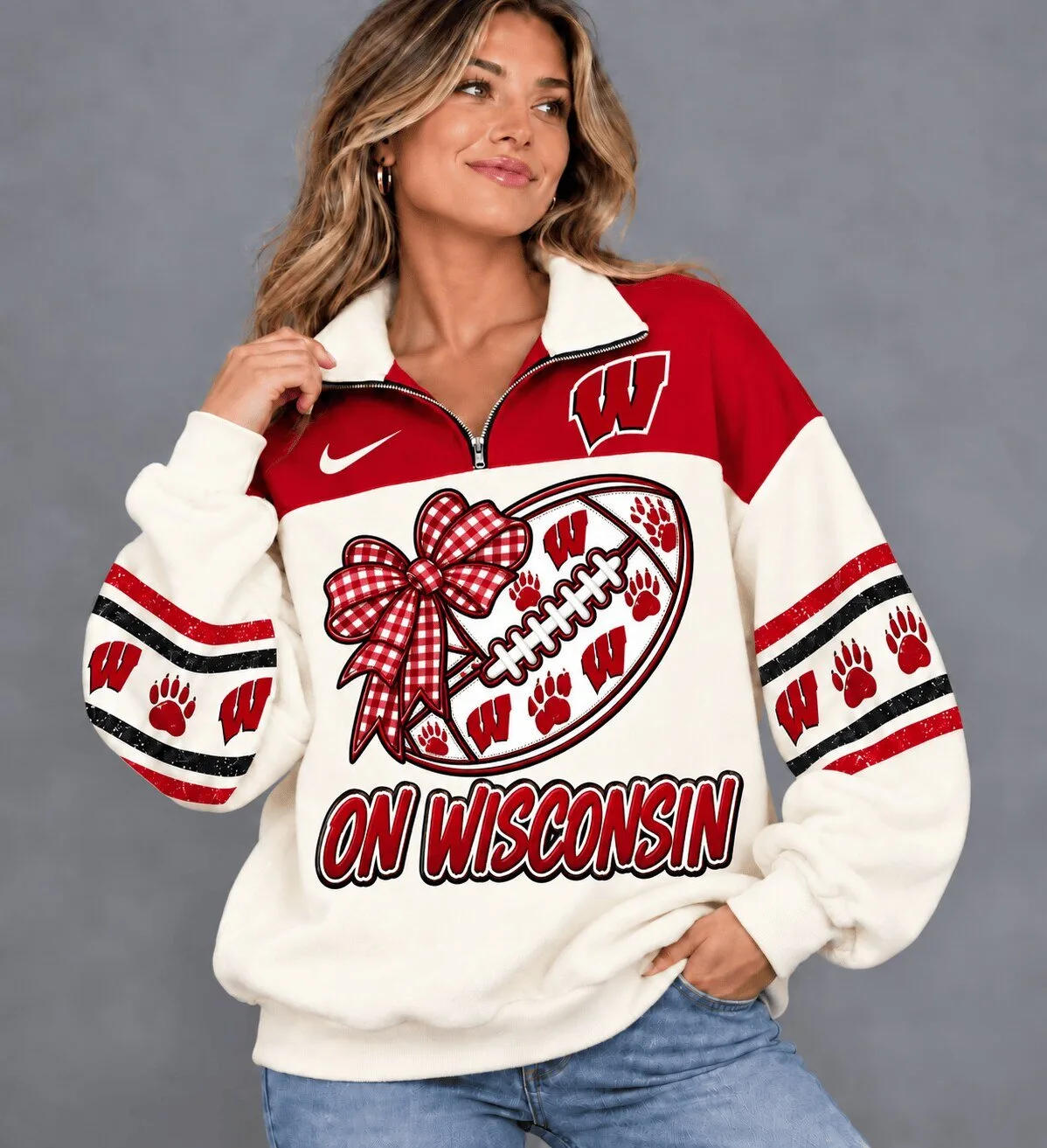 Wisconsin Badgers Football Quarter-Zip Sweatshirt for Women