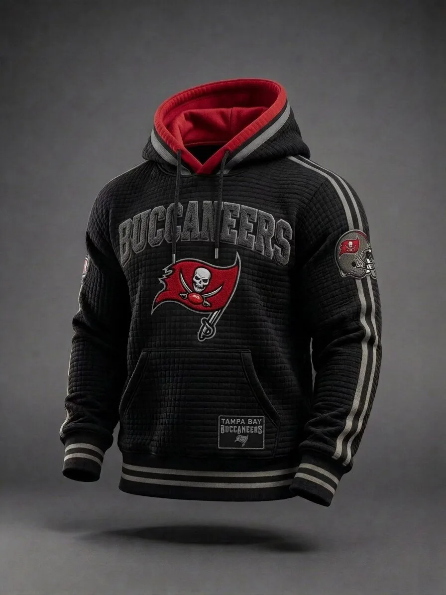Tampa Bay Buccaneers Black Waffle Textured Drawstring Hoodie with Contrast Lining