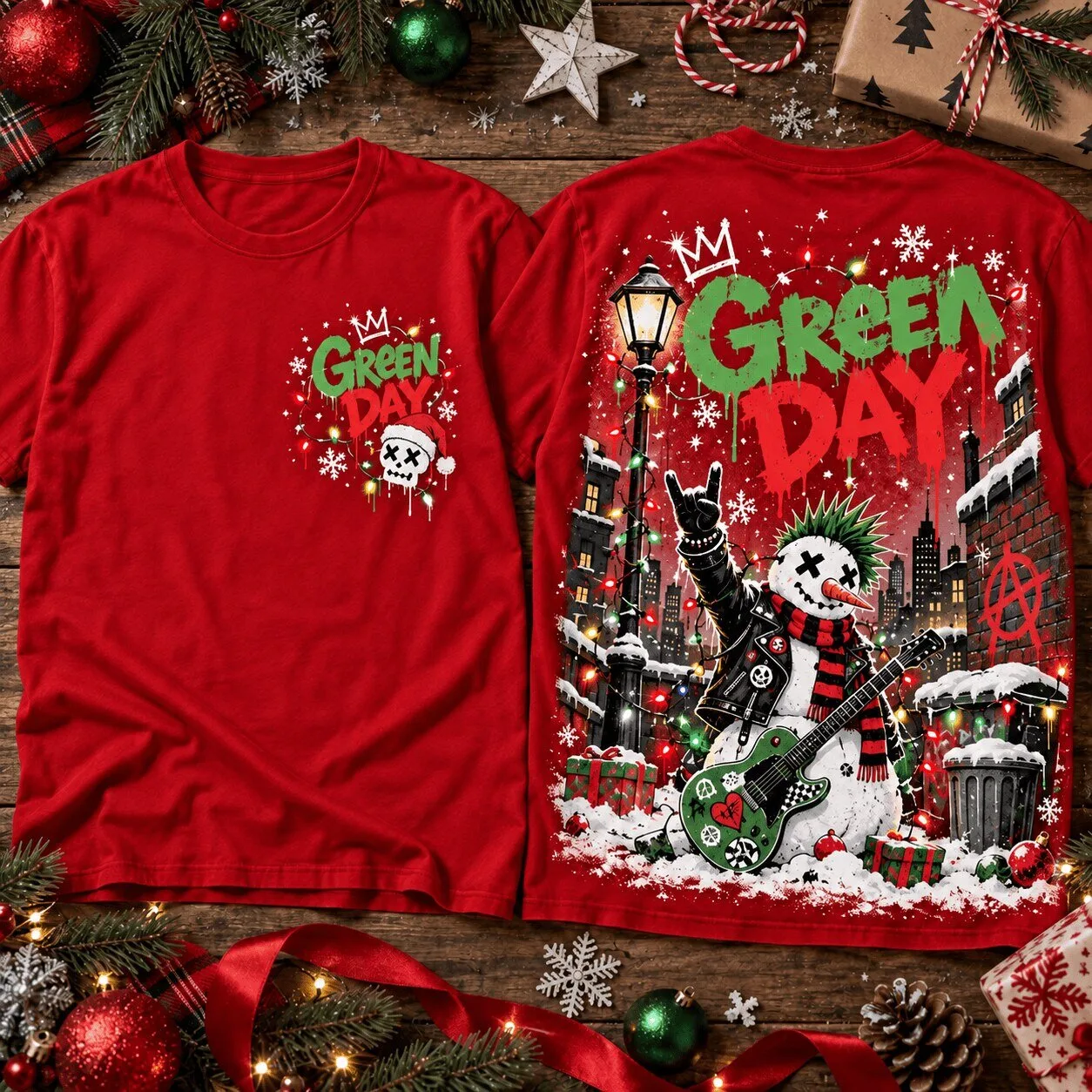 Green Day Christmas Punk Rock Snowman Holiday T-Shirt
