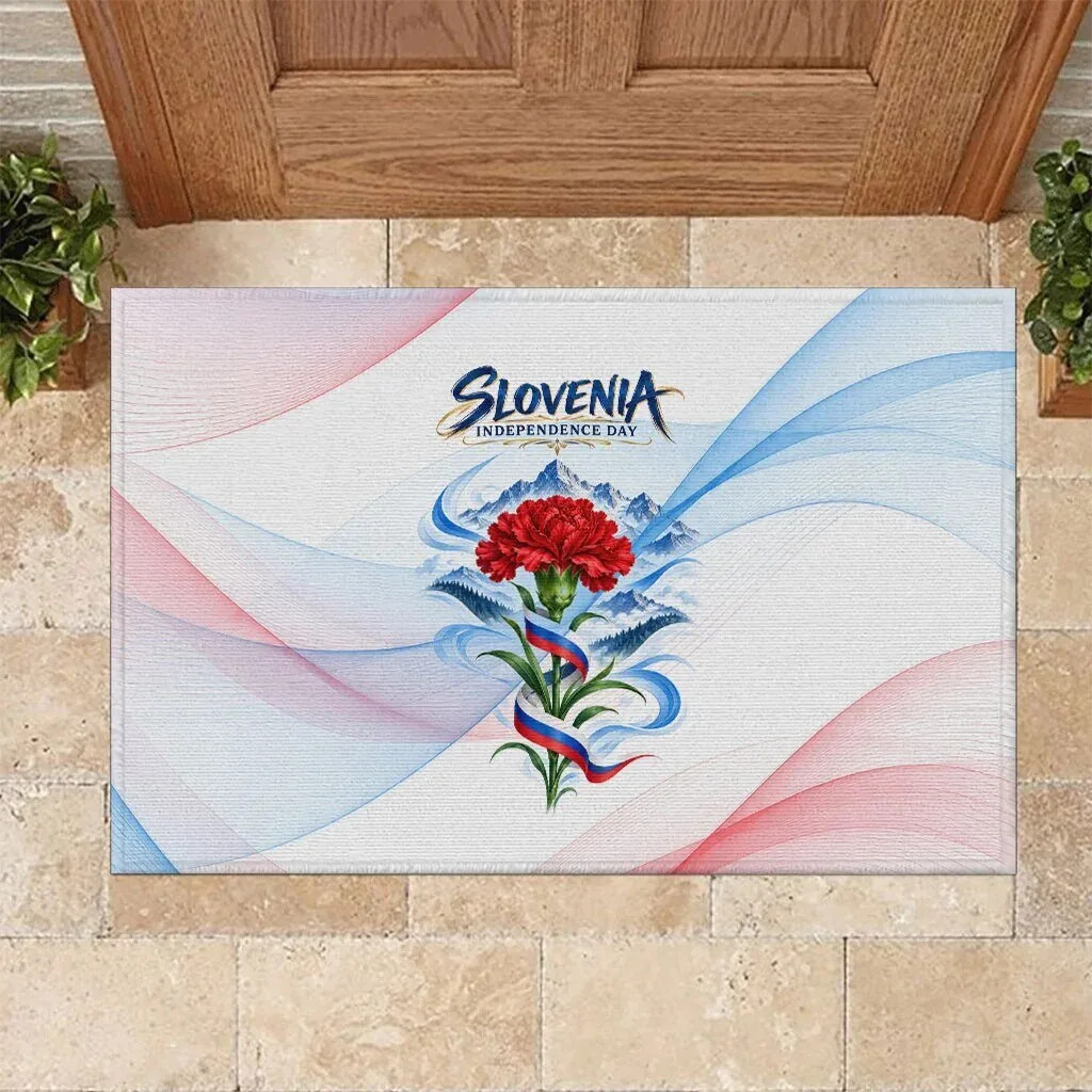 Slovenia Independence Day Red Carnation Flower Mount Triglav Flag Patriotic Doormat