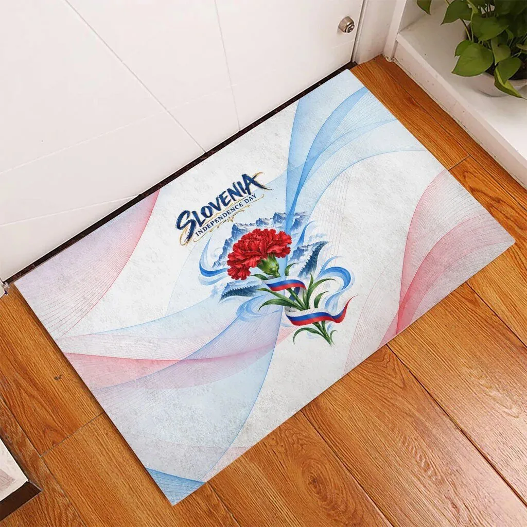 Slovenia Independence Day Red Carnation Flower Mount Triglav Flag Patriotic Doormat