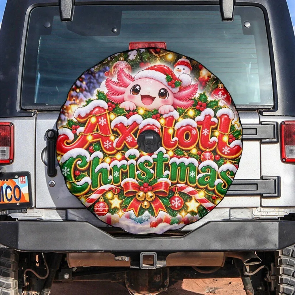 Axolotl Christmas Holiday Cute Festive Winter Snowflakes Art Spare Tire Cover