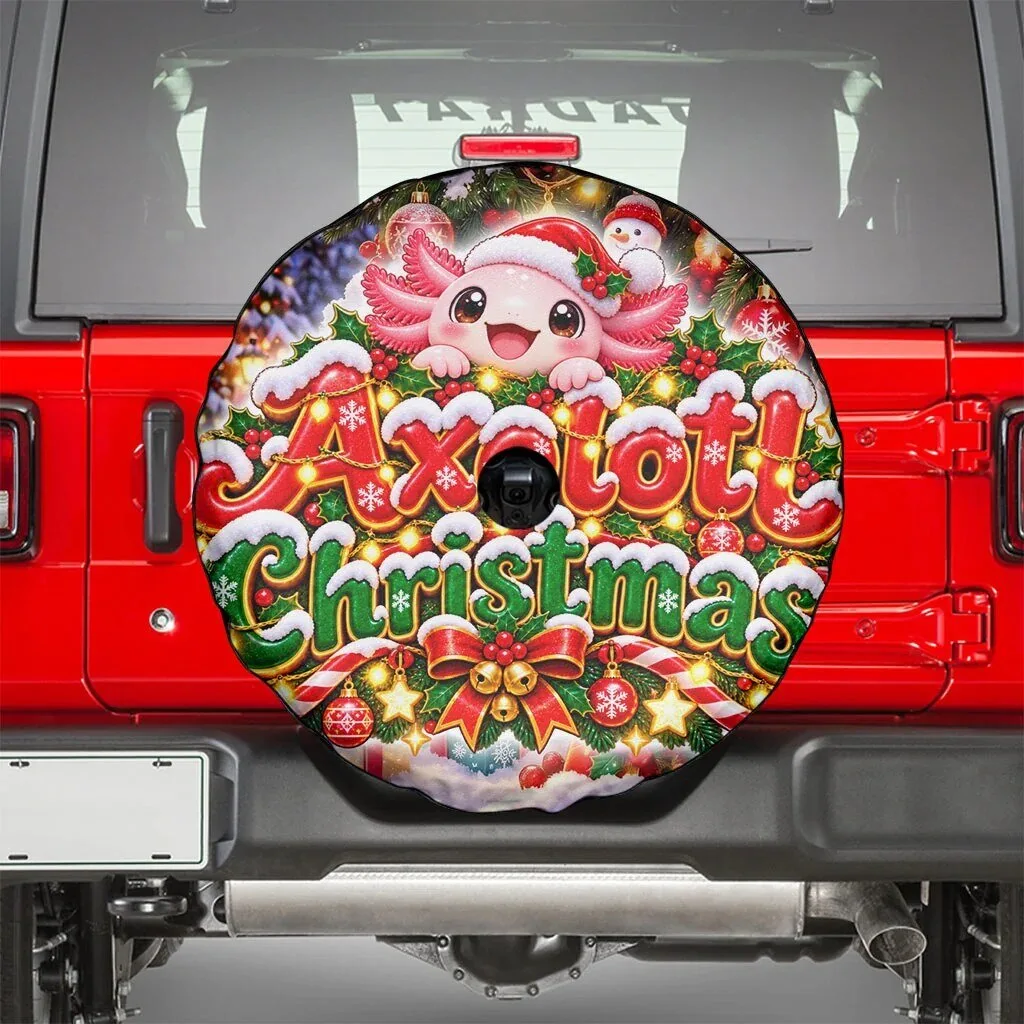 Axolotl Christmas Holiday Cute Festive Winter Snowflakes Art Spare Tire Cover 8 Axolotl Christmas Holiday Cute Festive Winter Snowflakes Art Spare Tire Cover