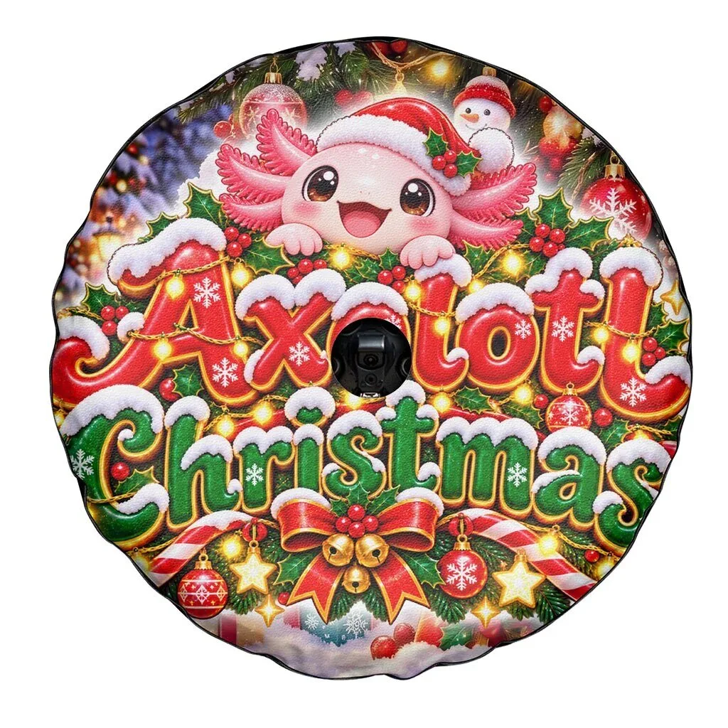Axolotl Christmas Holiday Cute Festive Winter Snowflakes Art Spare Tire Cover 10 Axolotl Christmas Holiday Cute Festive Winter Snowflakes Art Spare Tire Cover