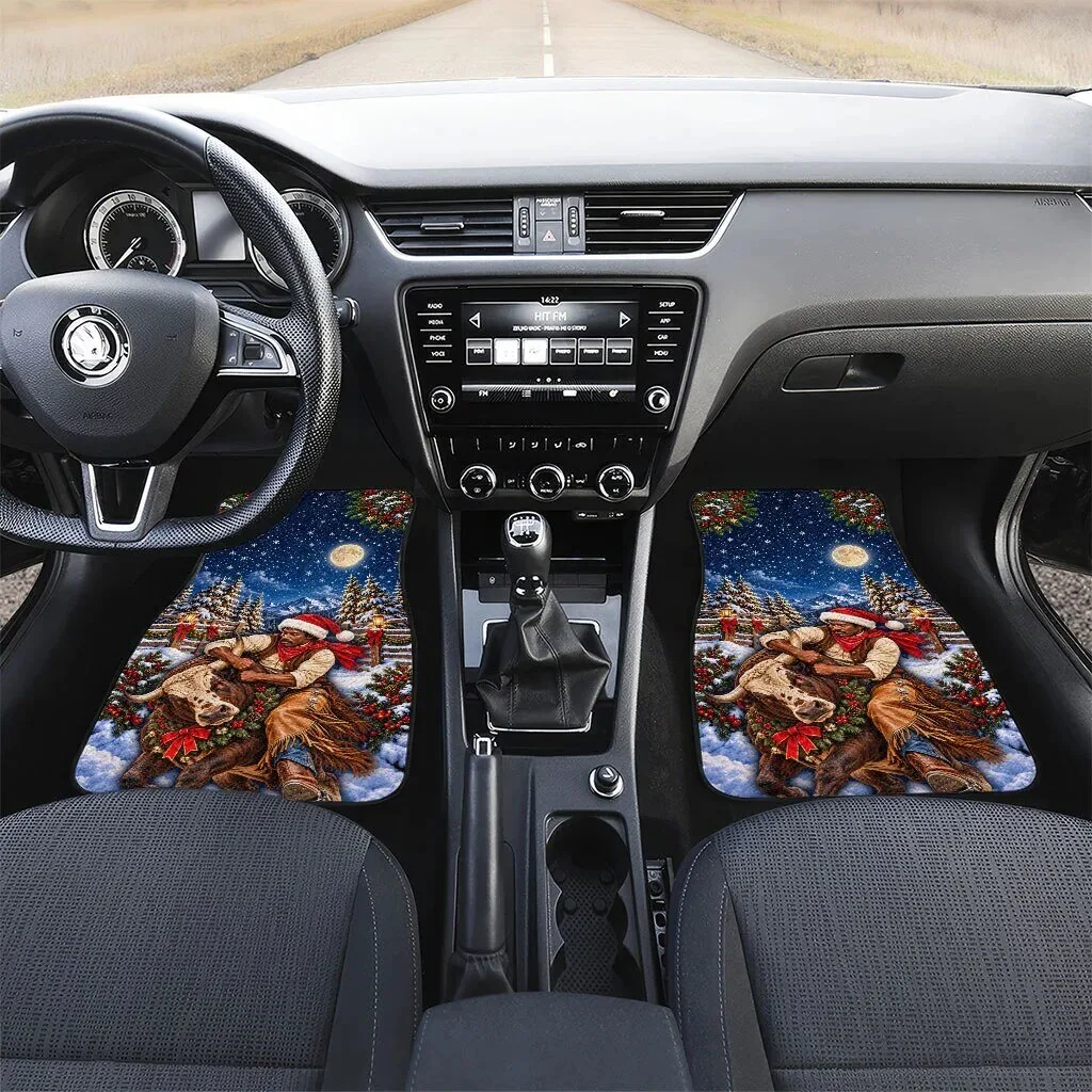 Bill Pickett Christmas Bull Rider Snowy Winter Western Rodeo Night Car Mat Set 8 Bill Pickett Christmas Bull Rider Snowy Winter Western Rodeo Night Car Mat Set
