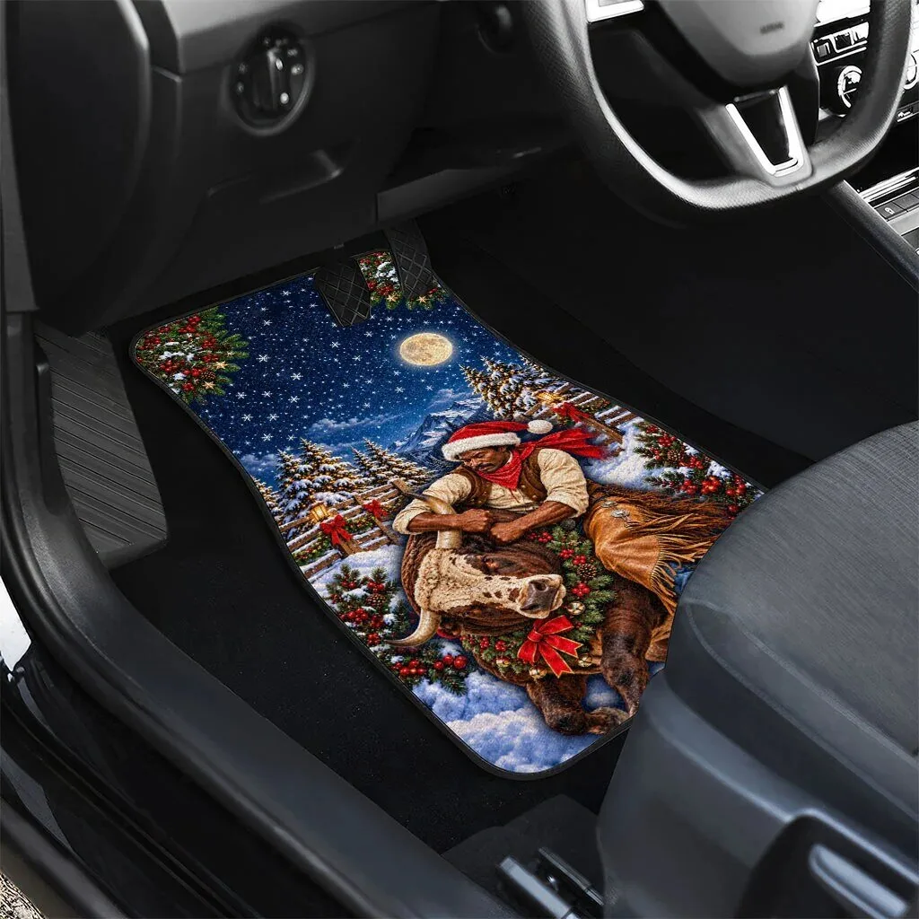 Bill Pickett Christmas Bull Rider Snowy Winter Western Rodeo Night Car Mat Set 11 Bill Pickett Christmas Bull Rider Snowy Winter Western Rodeo Night Car Mat Set