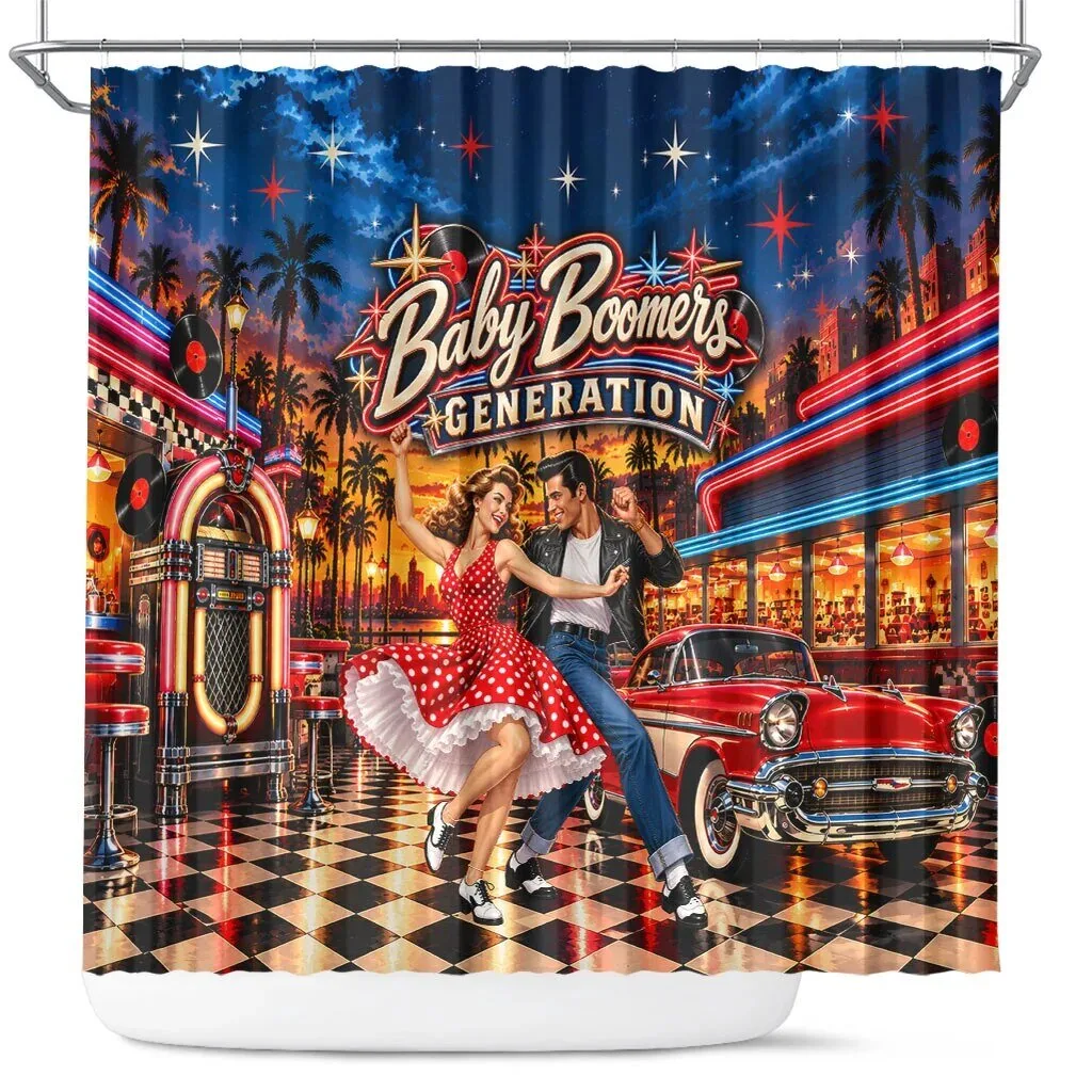 Baby Boomers Generation Vintage 1950s Retro Rock And Roll Nostalgia Shower Curtain
