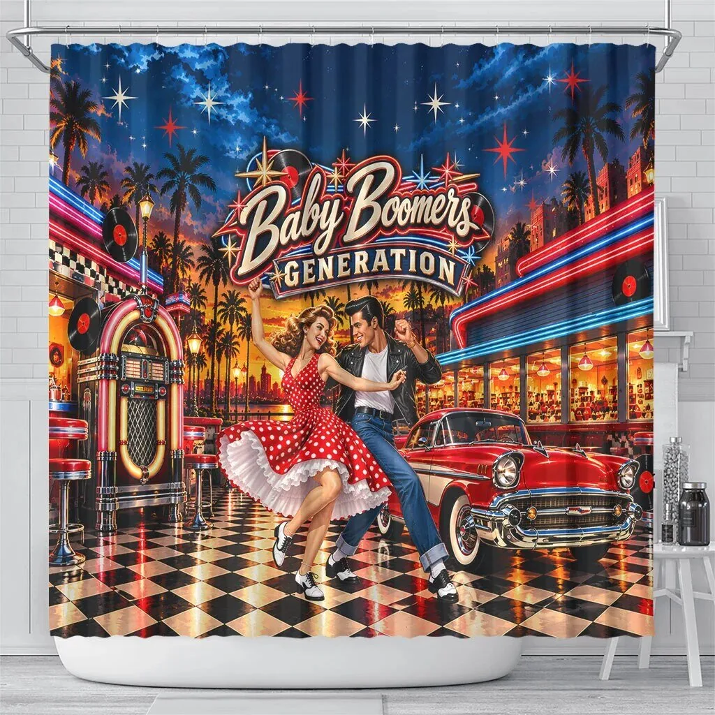 Baby Boomers Generation Vintage 1950s Retro Rock And Roll Nostalgia Shower Curtain
