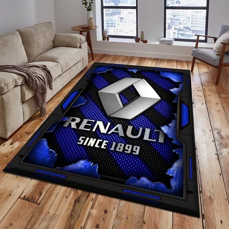 Renault Since 1899 Car Logo Blue Textured Design Area Rug