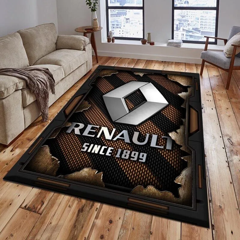 Renault Since 1899 Car Logo Blue Textured Design Area Rug