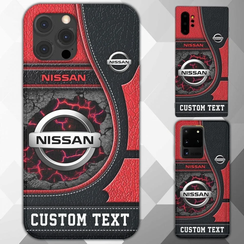 Nissan Custom Text Red and Black Cracked Gear Design Phone Case