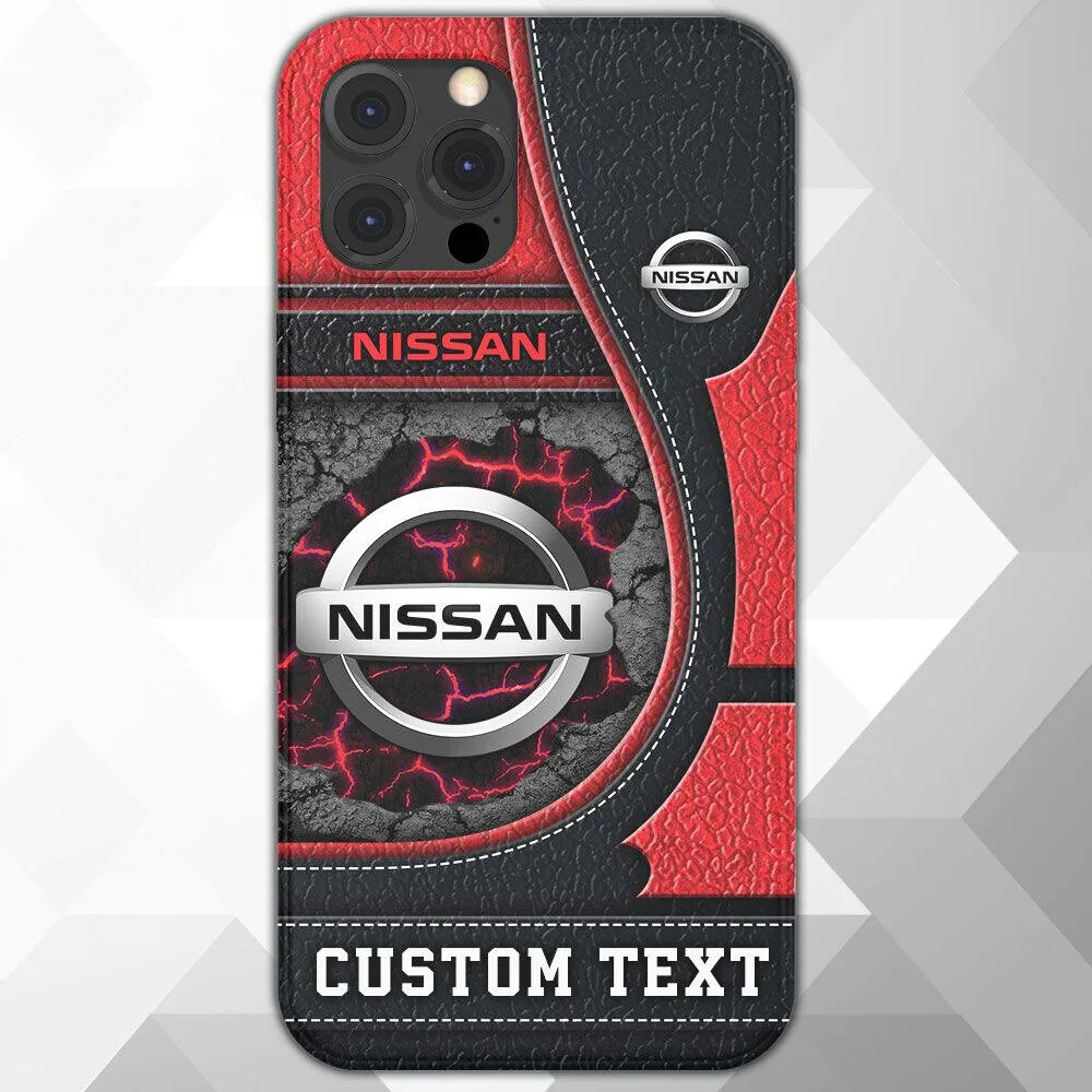 Nissan Custom Text Red and Black Cracked Gear Design Phone Case