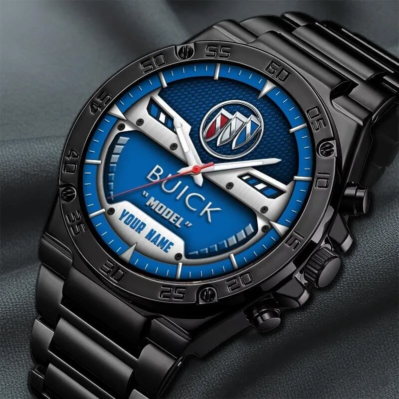 Buick Custom Name Model Logo Black Steel Wristwatch