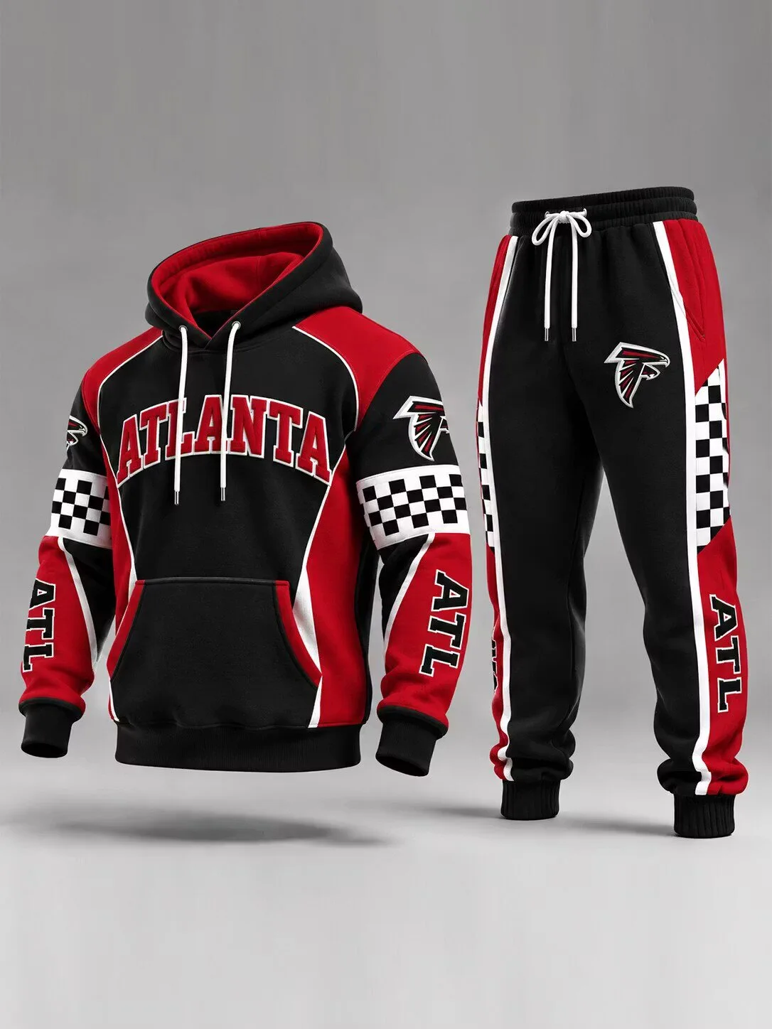 Atlanta Falcons Checkered Colorblock Pullover Hoodie