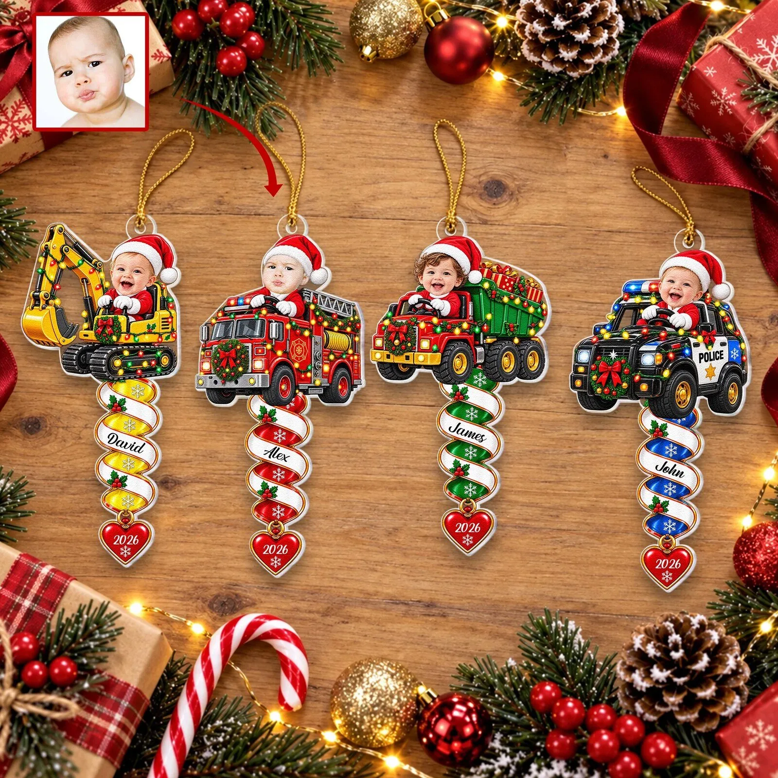 Personalized Baby's First Christmas Ornament with Custom Name and Photo