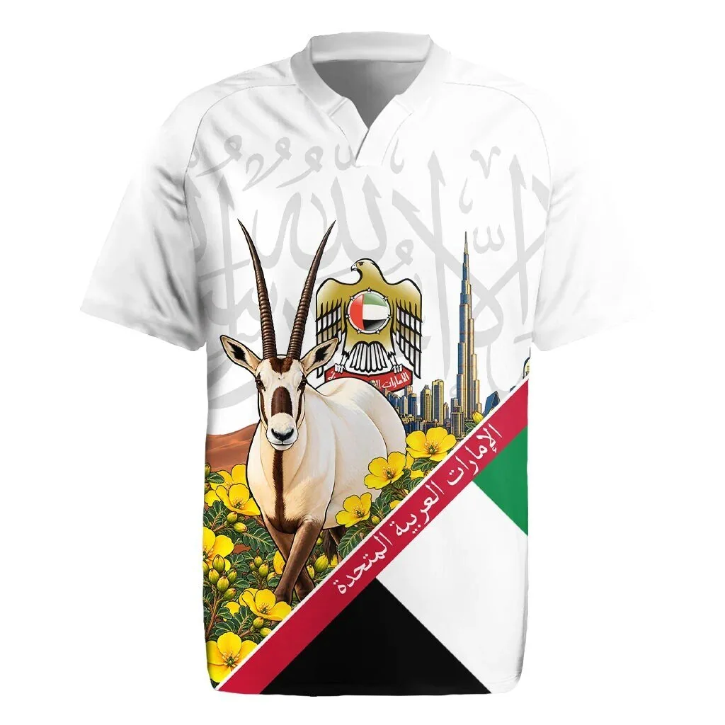 United Arab Emirates National Day Arabian Oryx Arabic Calligraphy Rugby Jersey