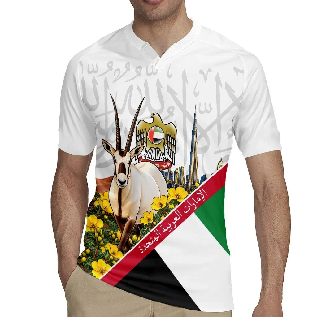 United Arab Emirates National Day Arabian Oryx Arabic Calligraphy Rugby Jersey 6 United Arab Emirates National Day Arabian Oryx Arabic Calligraphy Rugby Jersey