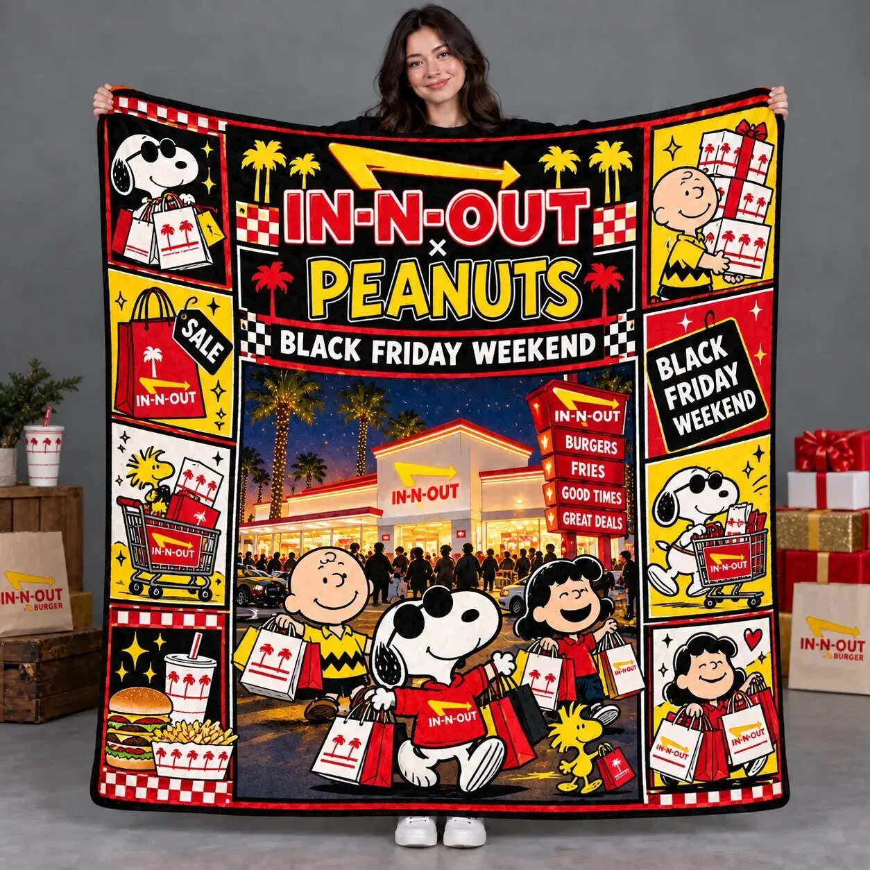 In-N-Out Burger and Peanuts Black Friday Weekend Fleece Blanket
