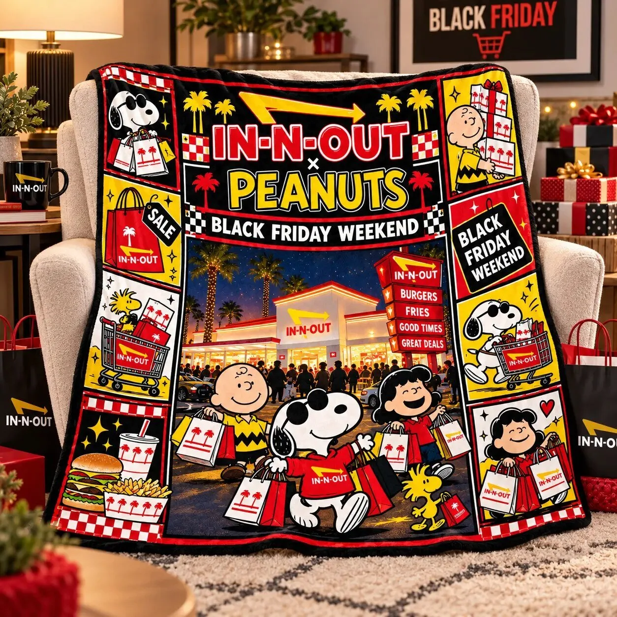 In-N-Out Burger and Peanuts Black Friday Weekend Fleece Blanket