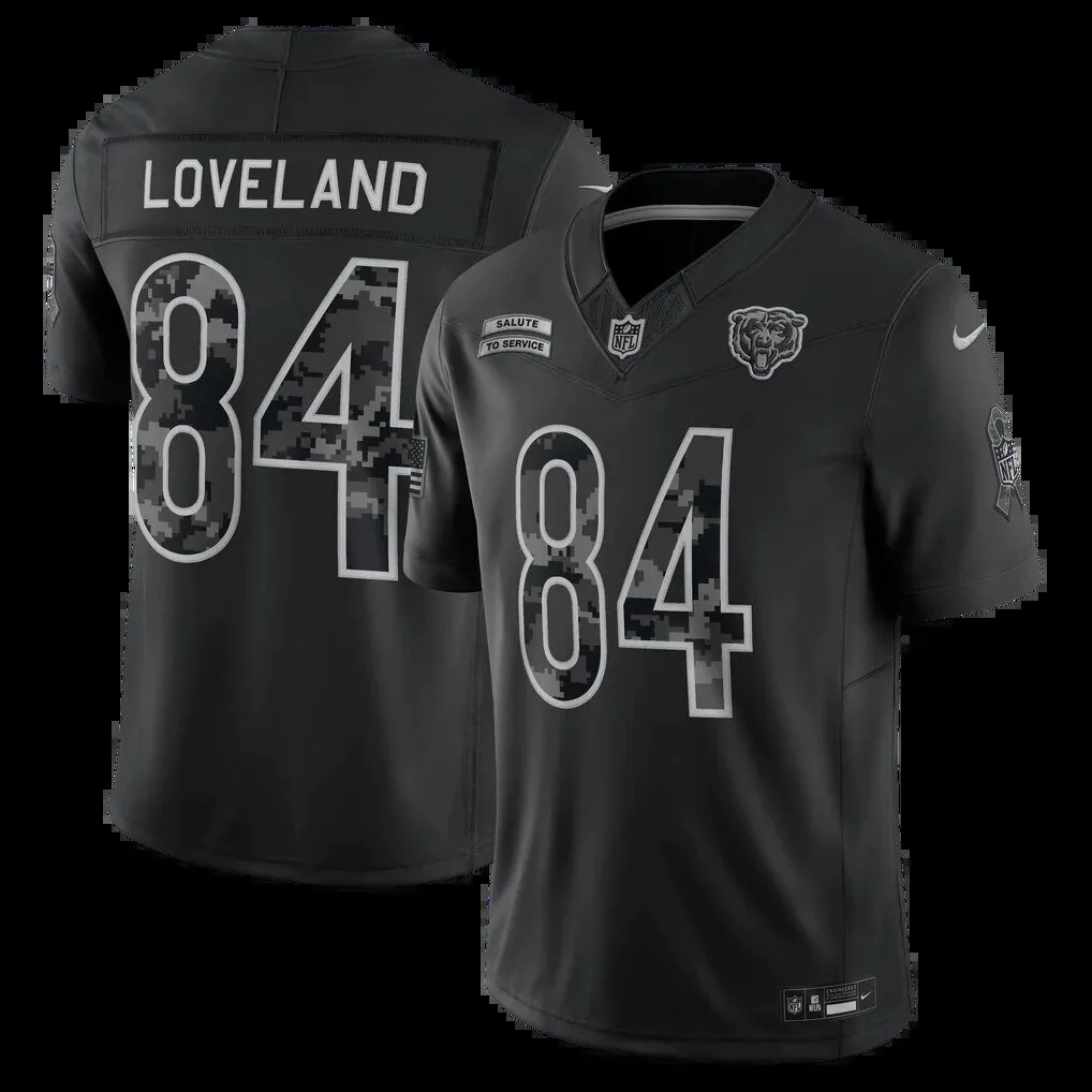 Chicago Bears Colston Loveland Black Salute to Service Football Jersey 3 Chicago Bears Colston Loveland Black Salute to Service Football Jersey