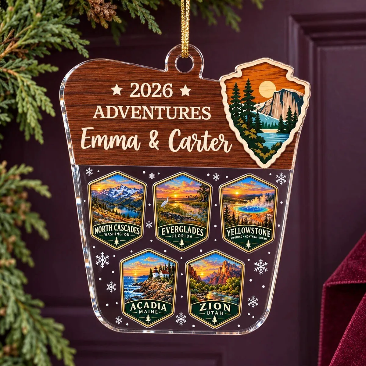 Custom National Parks Adventures Personalized Acrylic Ornament, National Park Trip Keepsake