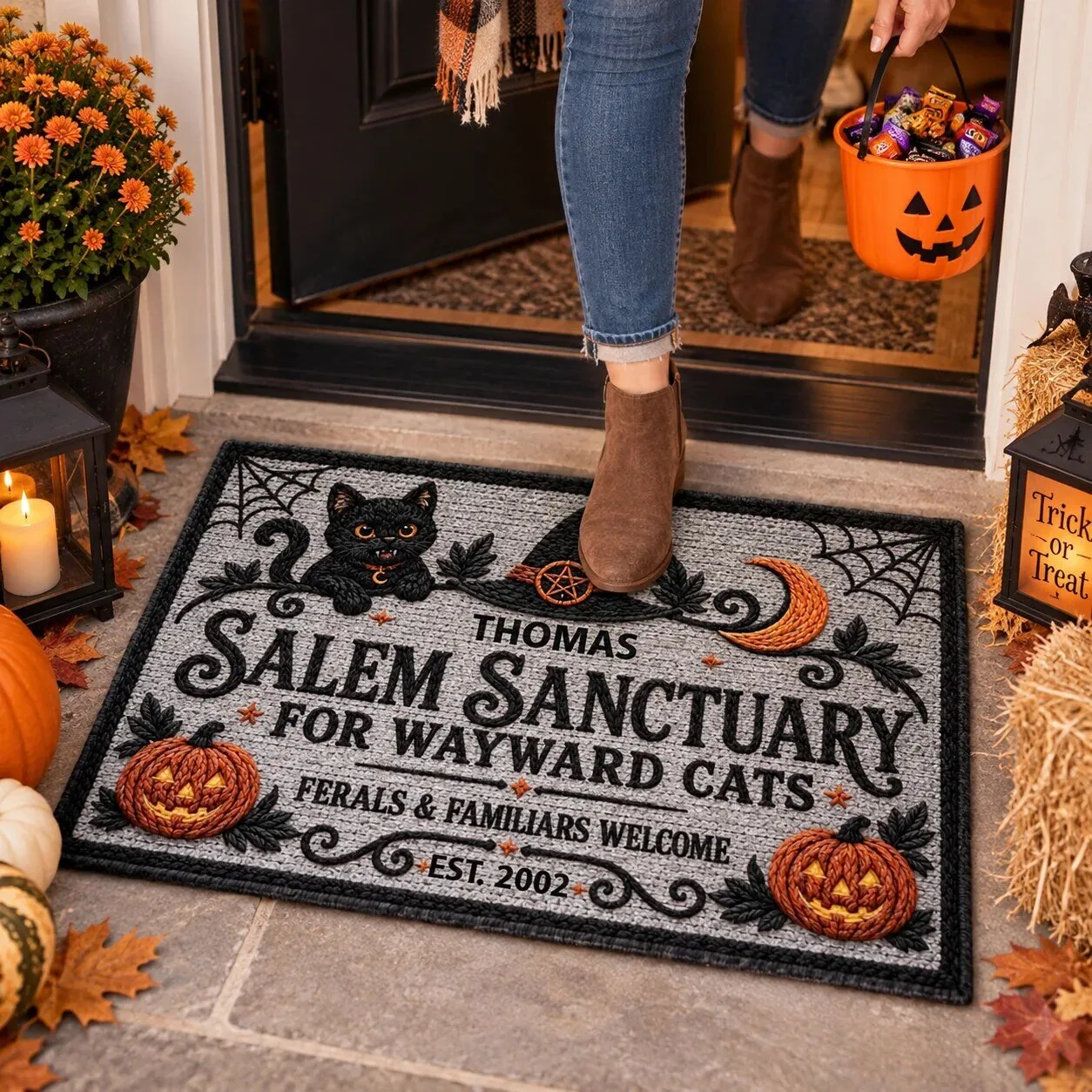 Halloween Doormat for Wayward Cats - Custom Salem Sanctuary Design