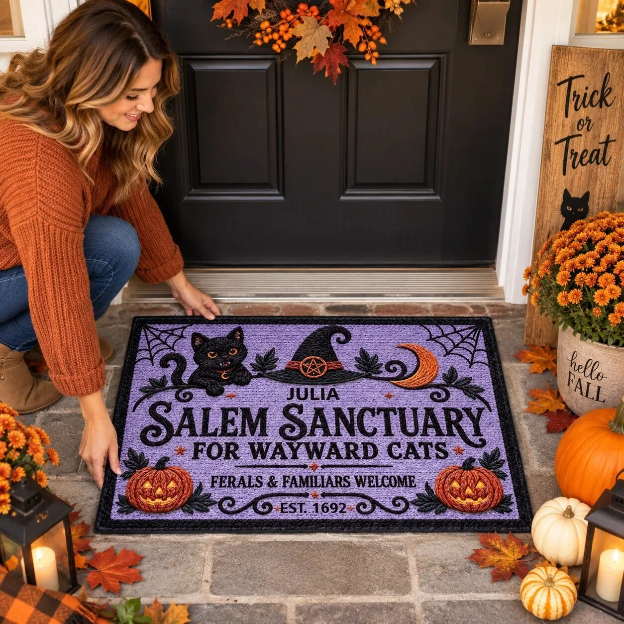 Halloween Doormat for Wayward Cats - Custom Salem Sanctuary Design