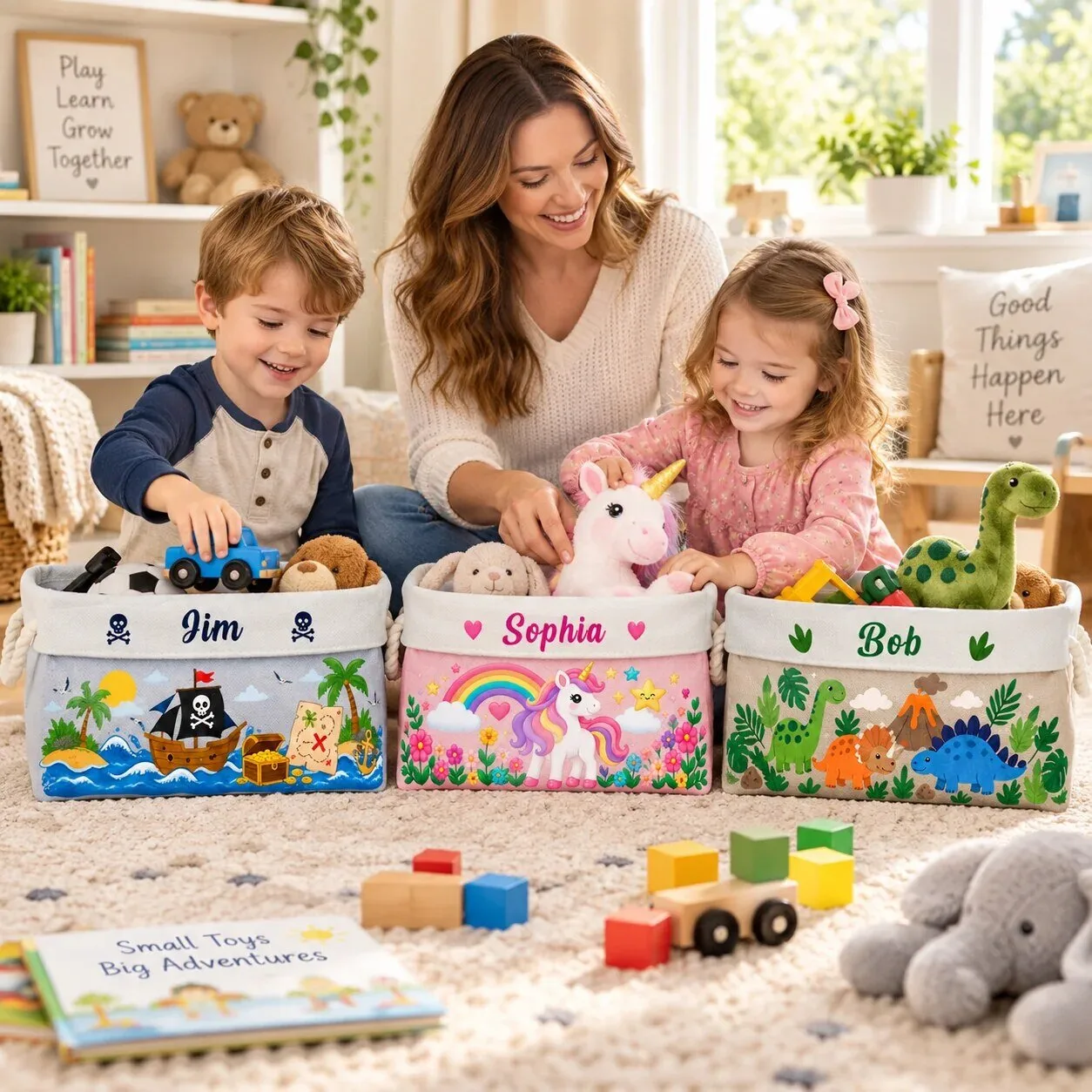 Personalized Dinosaur Toy Storage Basket for Kids, Custom Name Playroom Organizer 13 Personalized Dinosaur Toy Storage Basket for Kids, Custom Name Playroom Organizer