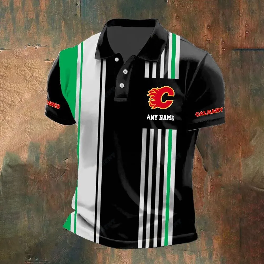 Calgary Flames Personalized Black and White Striped Polo Shirt 9 Calgary Flames Personalized Black and White Striped Polo Shirt