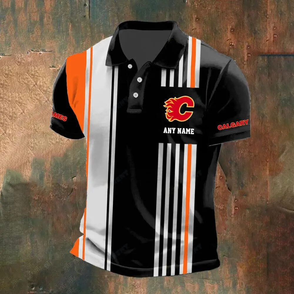 Calgary Flames Personalized Black and White Striped Polo Shirt 11 Calgary Flames Personalized Black and White Striped Polo Shirt