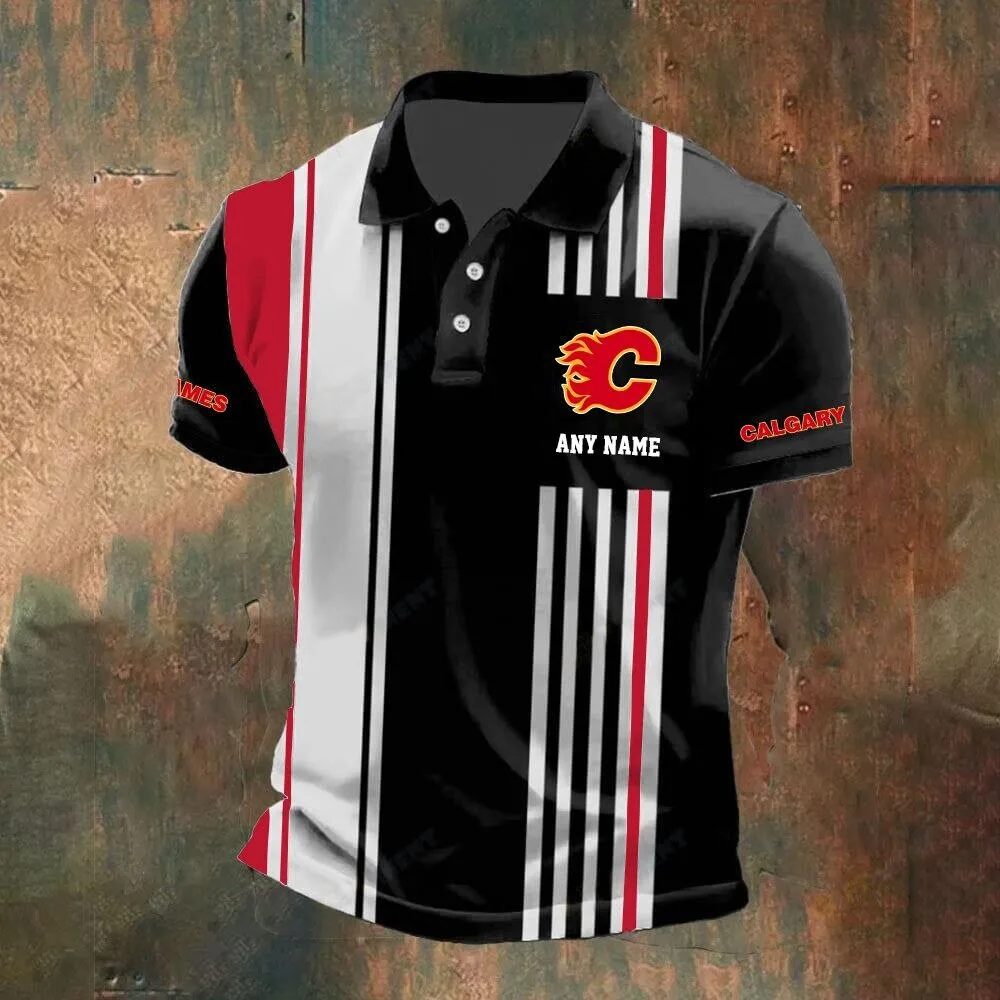 Calgary Flames Personalized Black and White Striped Polo Shirt 12 Calgary Flames Personalized Black and White Striped Polo Shirt