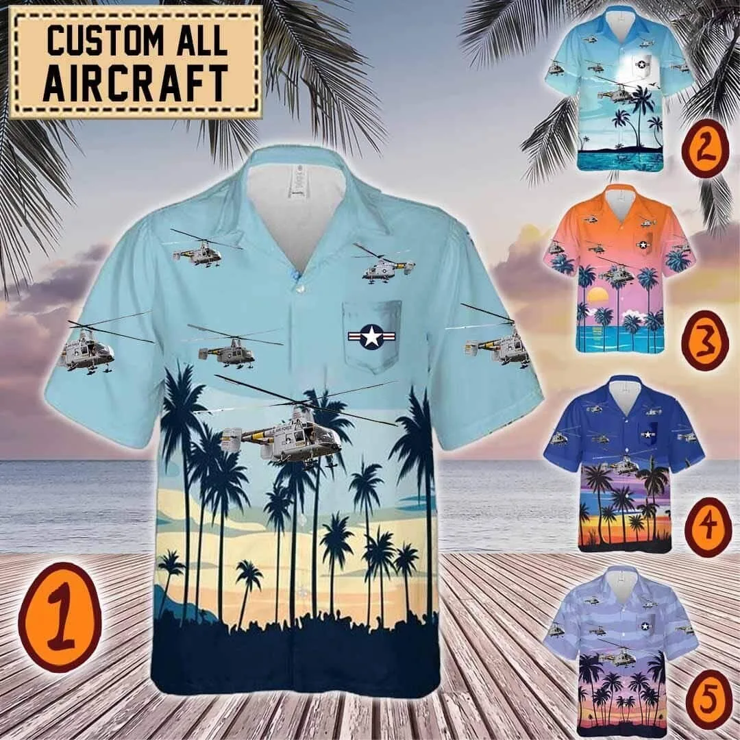Sikorsky HH-43 Huskie Helicopter Tropical Beach Hawaiian Shirt