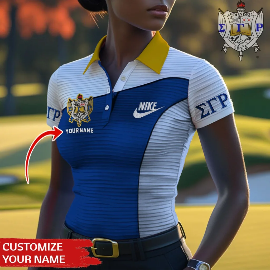 Sigma Gamma Rho Sorority Personalized Blue and White Golf Polo Shirt Sigma Gamma Rho Sorority Personalized Blue and White Golf Polo Shirt
