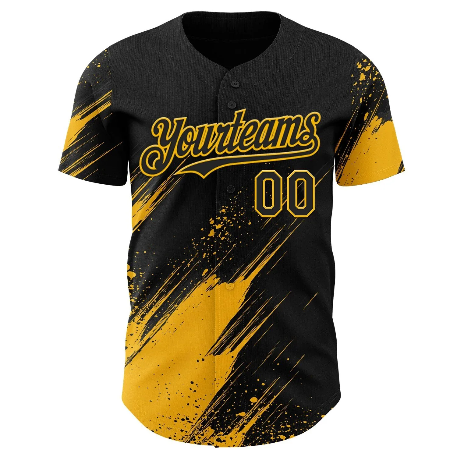 Custom Black Gold Diagonal Scratch Brush Stroke Paint Splatter Baseball Jersey 6 Custom Black Gold Diagonal Scratch Brush Stroke Paint Splatter Baseball Jersey