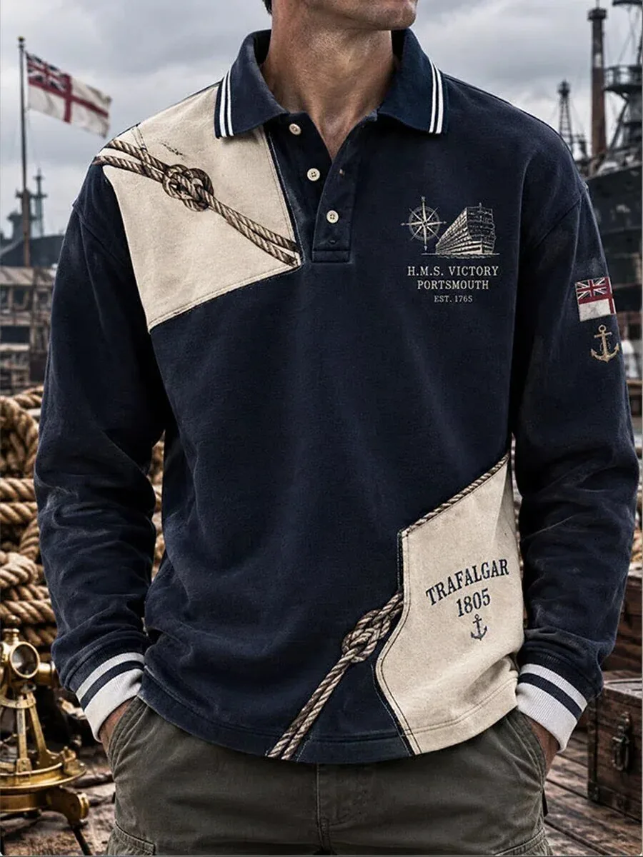 HMS Victory Trafalgar 1805 Nautical Long Sleeve Polo Shirt 1 HMS Victory Trafalgar 1805 Nautical Long Sleeve Polo Shirt