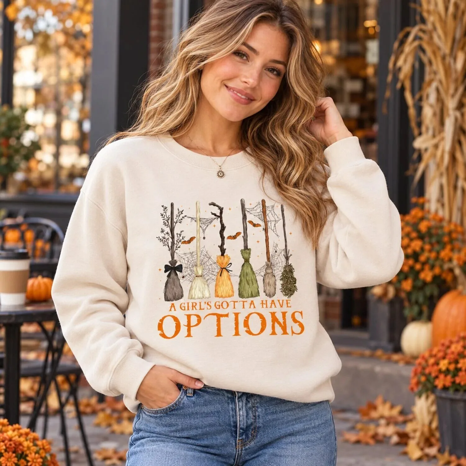 Witchy Halloween Brooms A Girl's Gotta Have Options Sweatshirt