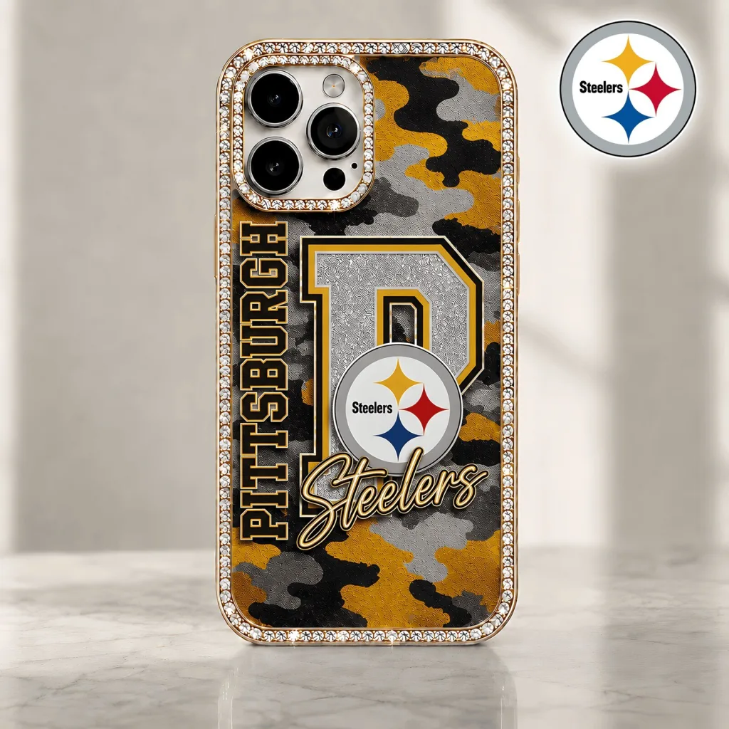 Pittsburgh Steelers Camouflage Bling Diamond Luxury iPhone Case Pittsburgh Steelers Camouflage Bling Diamond Luxury iPhone Case