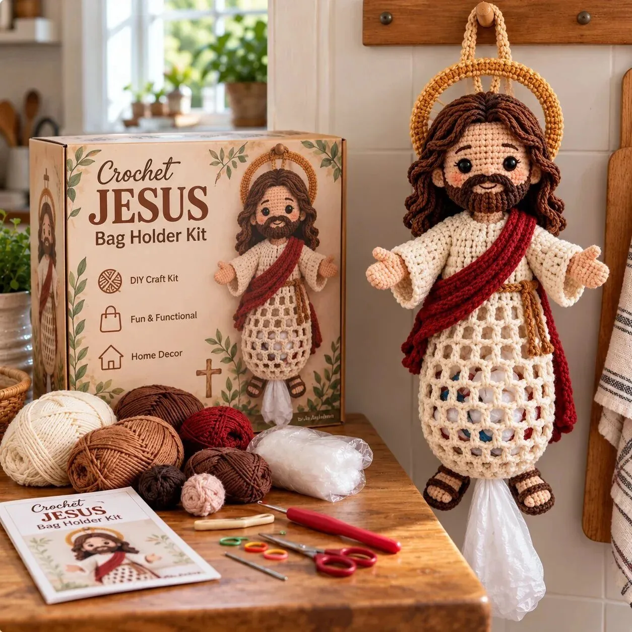 Crochet Jesus Plastic Bag Holder Kit - DIY Craft Home Decor
