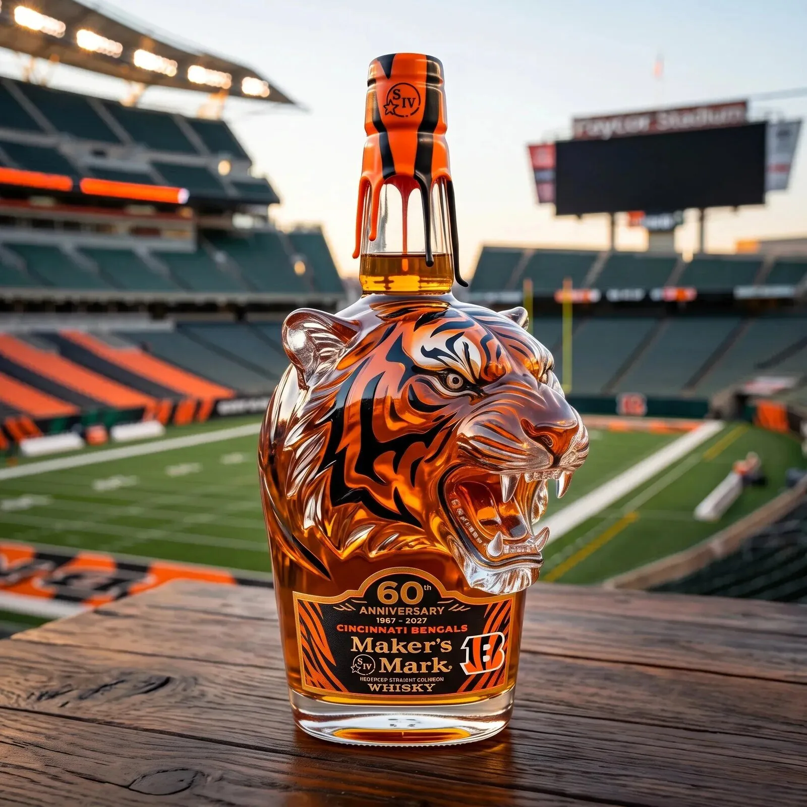 Cincinnati Bengals 60th Anniversary Maker's Mark Whiskey Bottle Collectible